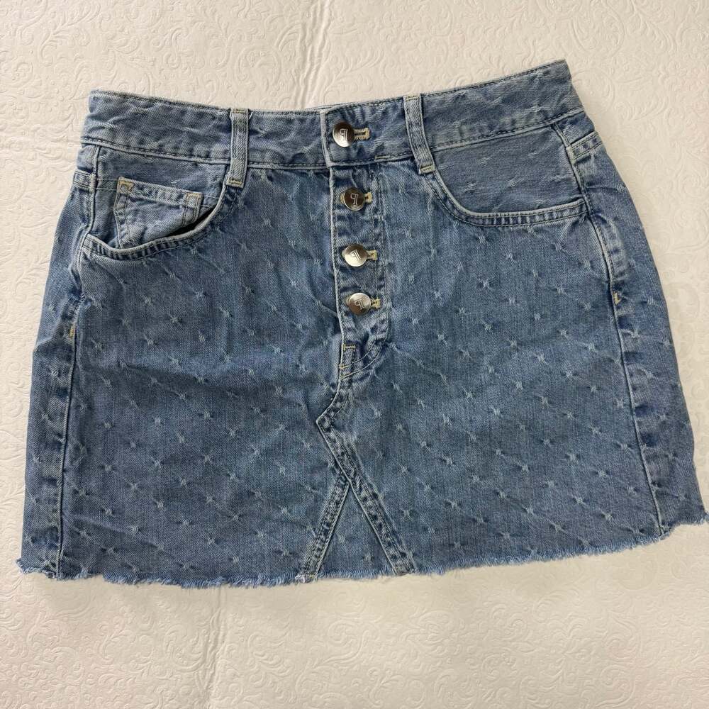 PILCRO Anthropologie blue Denim Cotton Button Front Mini Skirt High Rise Size 4*